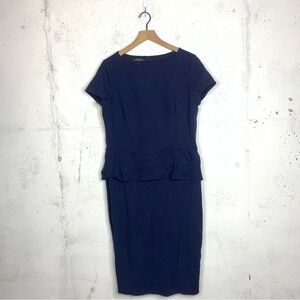 Lafayette Navy Blue Cap Sleeve Peplum Ruffle Dress Size 16